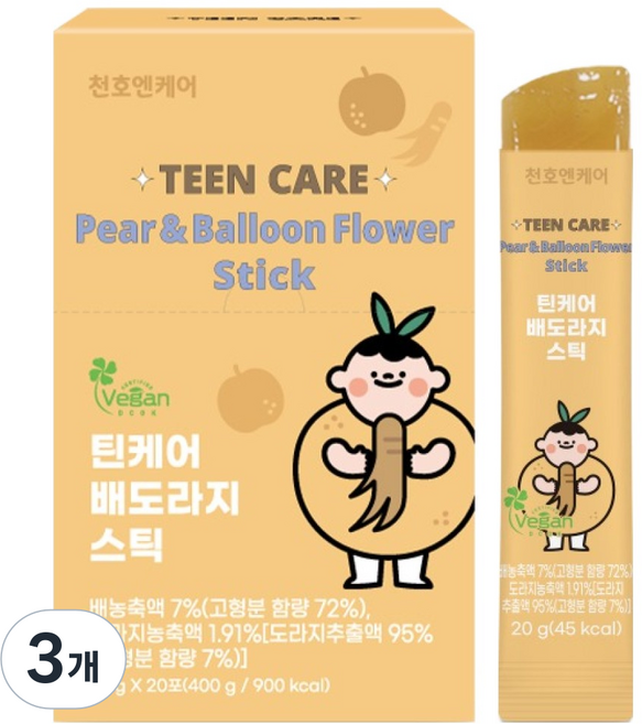 천호엔케어 틴케어 배도라지 스틱 20p, 400g, 3개