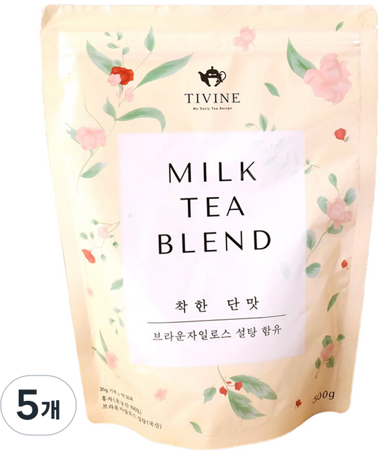 티바인 홍차 홈카페 수제 밀크티 블렌드 파우더, 500g, 5개