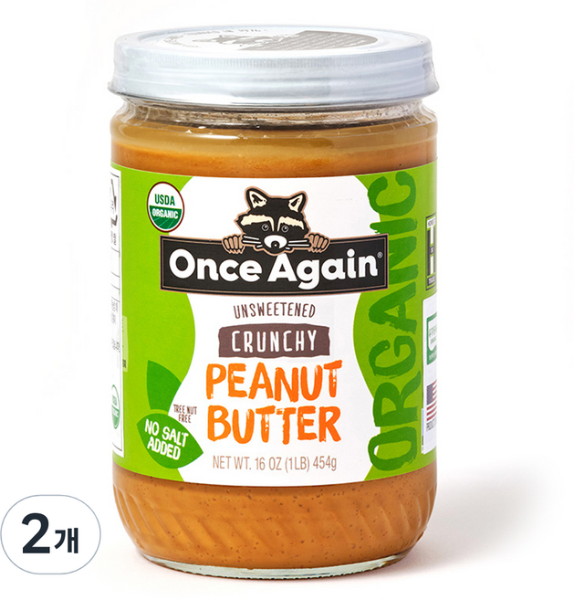 원스어게인 유기농 크런치 땅콩버터, 2개, 454g