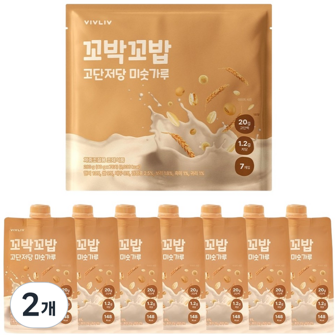 꼬박꼬밥 고단저당 단백질 쉐이크 미숫가루맛 7p, 280g, 2개