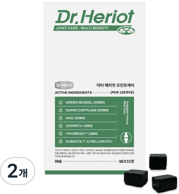 닥터헤리엇 강아지 조인트케어 영양제 고함량 슬개골탈구 디스크 고관절 십자인대, 32정, 뼈/관절강화, 2개