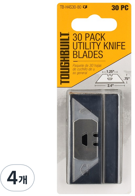 TOUGHBUILT 美工刀片 TB-H4S30-80, 4個