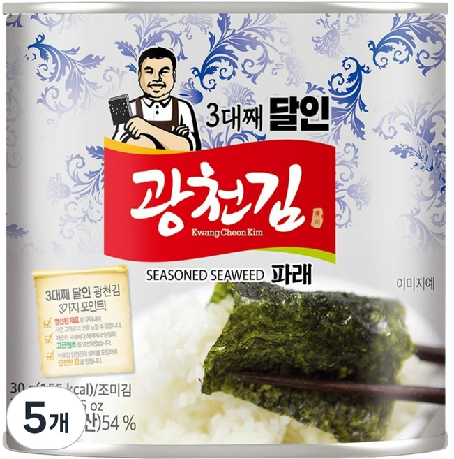 광천김 3대째 달인 파래 캔김, 30g, 5개