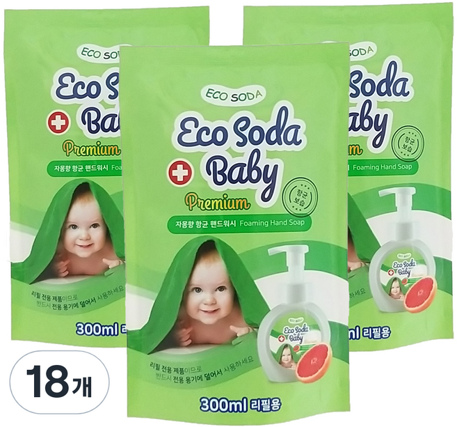 에코소다 베이비 핸드워시 자몽향 리필, 300ml, 18개