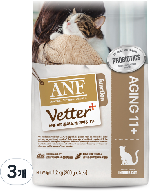 ANF 베터플러스 캣 기능성 사료 에이징 11+, 시니어, 1.2kg, 3개