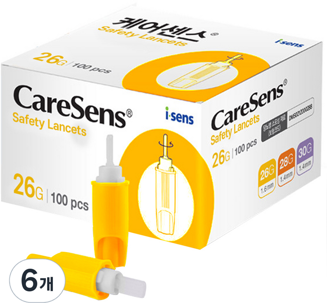 케어센스 일회용 멸균 자동 랜싯 26G 1.6mm, 100개입, 6개