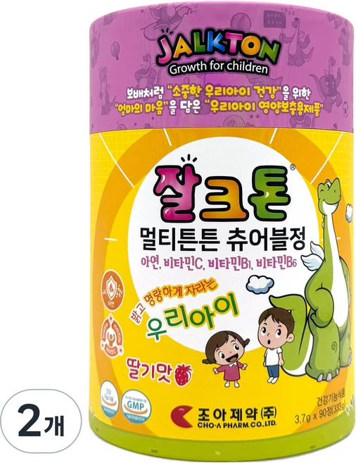 잘크톤 멀티튼튼 츄어블정 딸기맛 3.7g, 90정, 2개 - 쿠팡