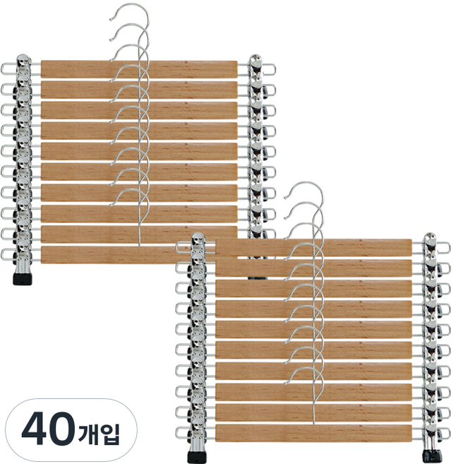 네이쳐리빙 원목 베이직 치마바지 집게걸이, 혼합색상, 40개