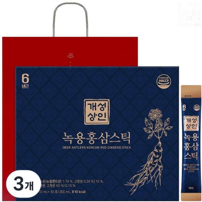 개성상인 녹용 홍삼 스틱 30p + 쇼핑백, 300ml, 3세트
