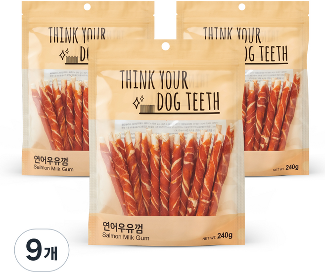 띵크유어도그티 강아지 딩고껌 스틱형 20P, 혼합맛(연어/우유), 240g, 9개