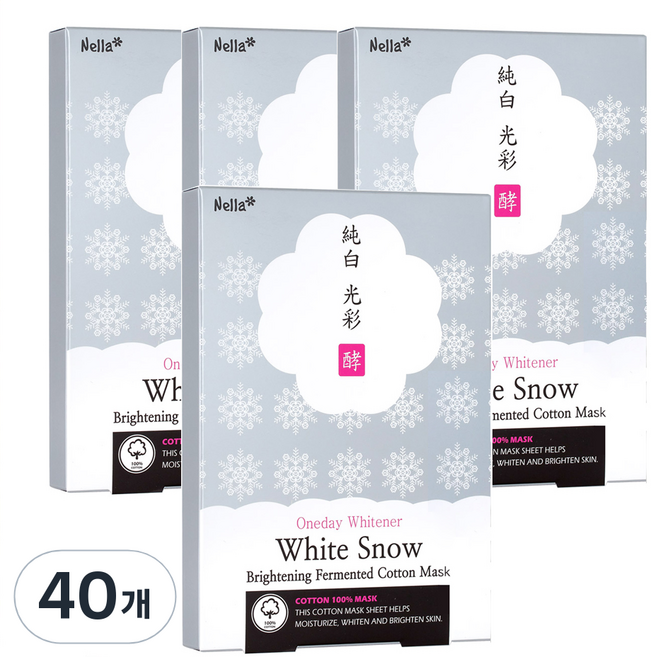 넬라 하얀눈 광채 발효 순면 마스크팩, 1개입, 40개