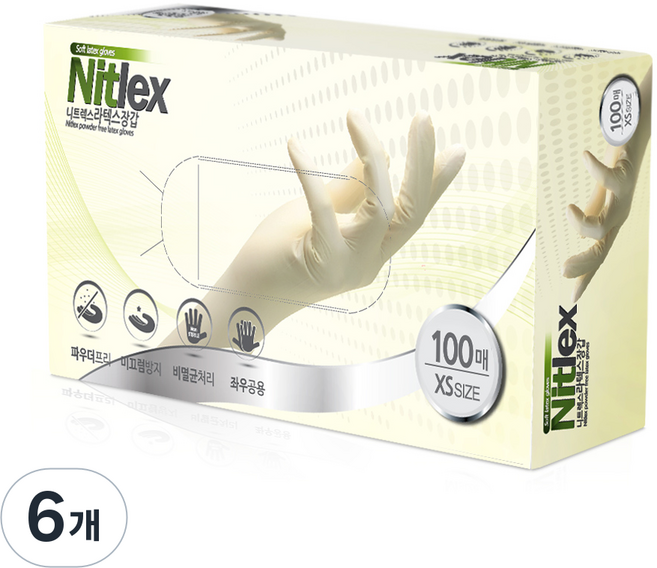 니트렉스 라텍스 장갑 100p, 아이보리, 미니(XS), 6개