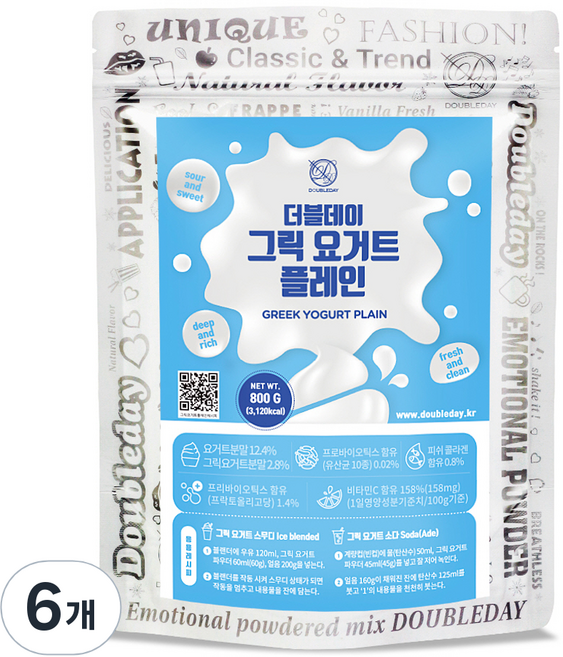 더블데이 그릭 요거트 플레인 파우더, 800g, 1개입, 6개