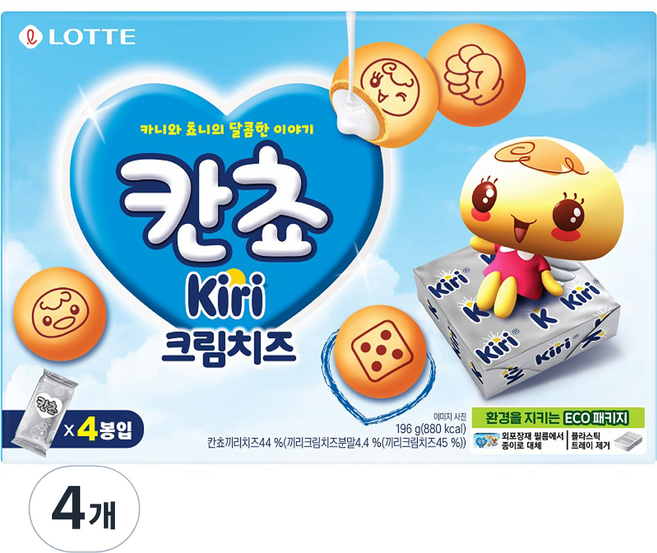 롯데웰푸드 칸쵸 끼리 크림치즈 4p, 196g, 4개