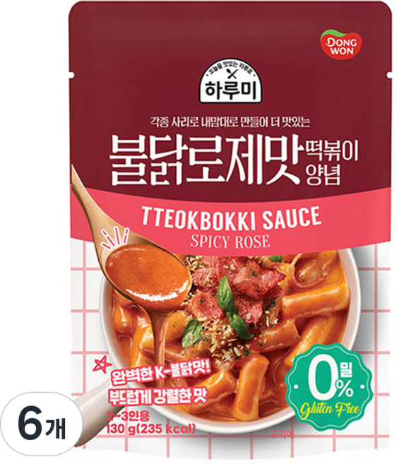 동원 하루미 불닭 로제 떡볶이 양념, 130g, 6개