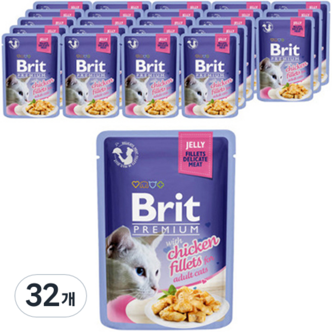 브릿 캣 프리미엄 파우치 습식사료 젤리 치킨, 닭, 85g, 32개