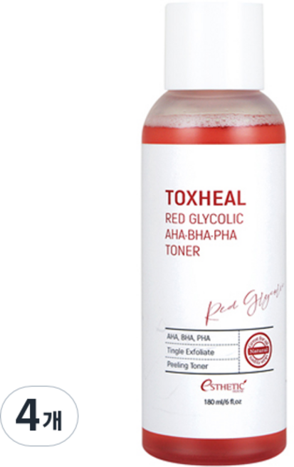 Toxheal 紅色甘醇酸AHA BHA PHA化妝水, 4個, 180ml