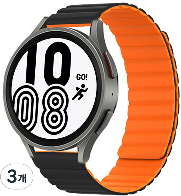 루아러블 갤럭시워치 호환 자석 실리콘 마그네틱 스트랩, 블랙 + 오렌지, 3개