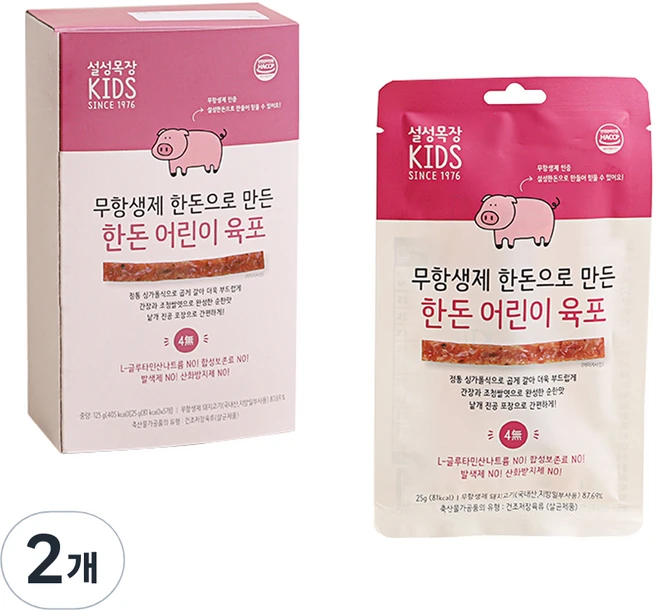 설성목장 무항생제 한돈으로 만든 한돈 어린이 육포, 돼지고기 육포맛, 125g, 2개 - 쿠팡