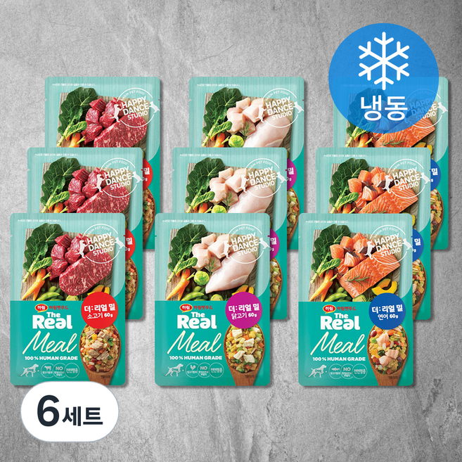 하림펫푸드 전연령 강아지 더리얼 밀 화식사료 세트 냉동, 60g, 6세트, 소고기, 닭고기