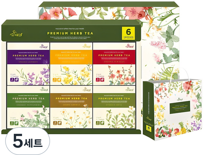 아름드레 유기농 삼각티백 허브차 선물세트, 허브차 6종, 5세트