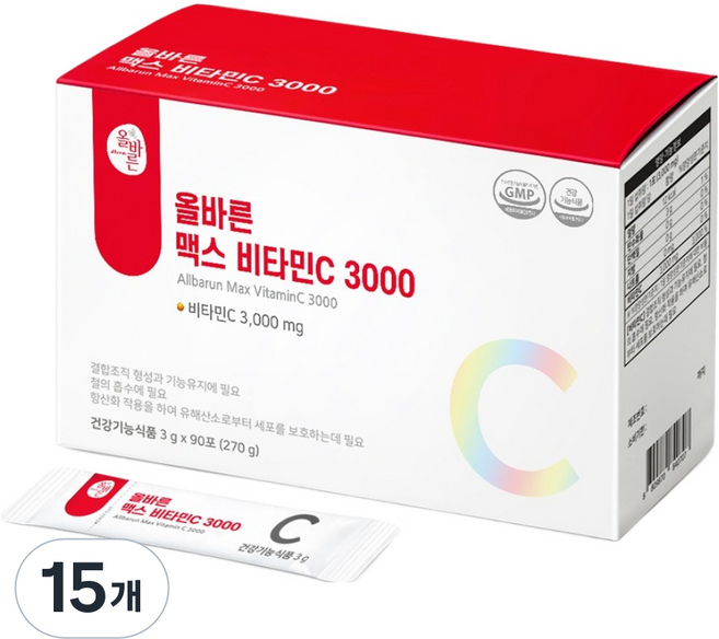 올바른건강식품 맥스 비타민C 3000, 90회분, 15개