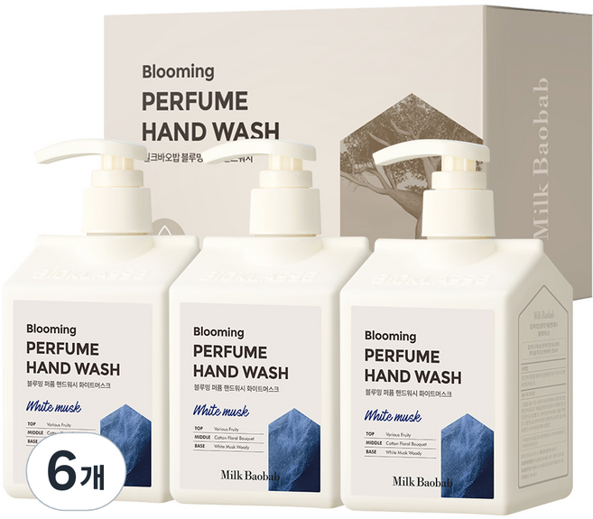 밀크바오밥 블루밍 퍼퓸 핸드워시 화이트머스크, 6개, 250ml