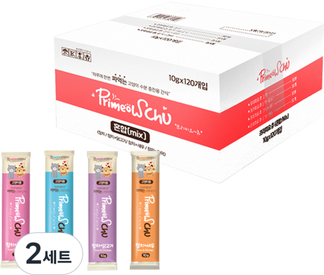 프리미요츄 고양이 간식 10g x 4종 x 30p 세트, 참치 + 닭고기 + 새우 + 연어, 1.2kg, 2세트