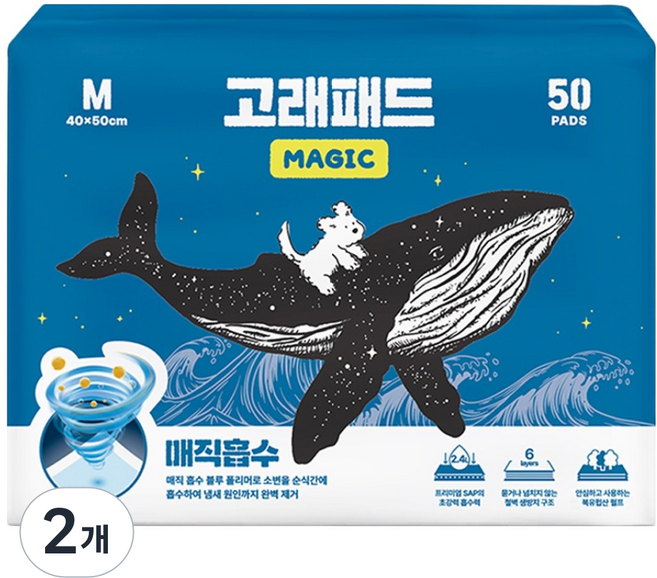 핏펫 강아지 1초흡수 고래패드 매직 표준형, 50개입, 2개
