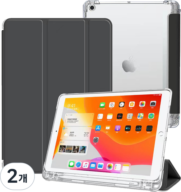 태블릿나라 클리어 애플펜슬 수납 태블릿 케이스, 블랙, 2개