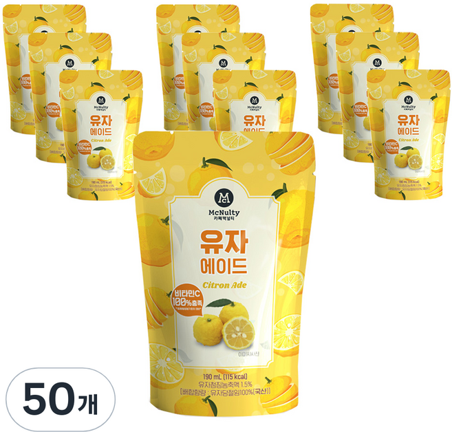 맥널티커피 유자 에이드, 50개, 190ml