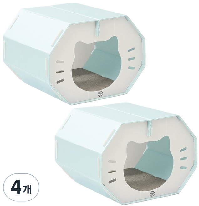 멍냥 고양이 스크래쳐 팔각 조립식 힐링 하우스, 블루 화이트, 4개