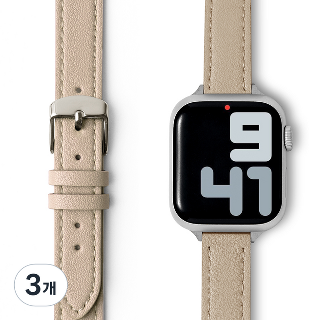 누아트 애플워치 호환 스트랩 싱글 투어 슬림 레더 브레이슬릿, 베이지, 3개