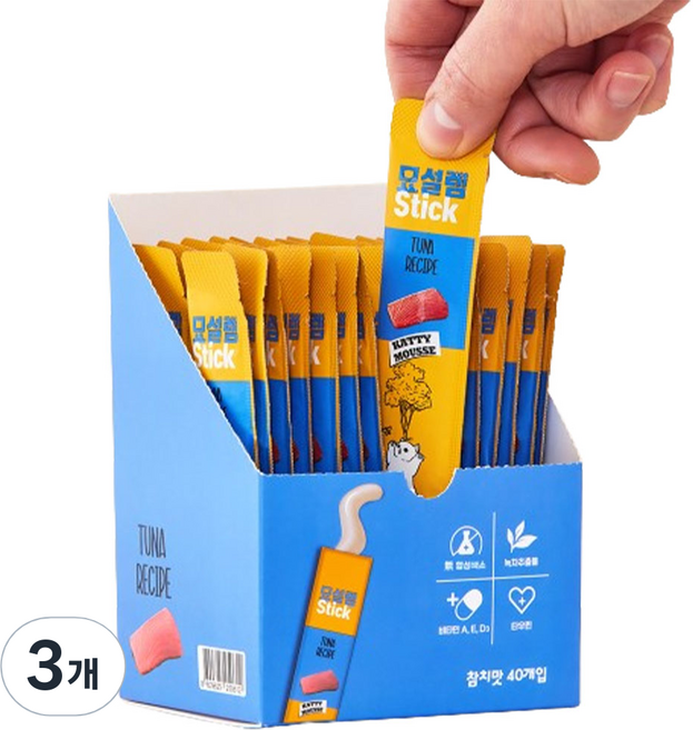 페슬러 고양이 묘설렘 스틱 간식 40p, 참치, 400g, 3개