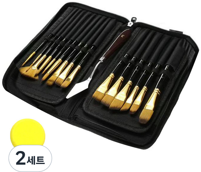 인마치 유화 캔버스 붓 15종 파우치 세트 블랙, 2세트, 14 x 3 x 27.5 cm