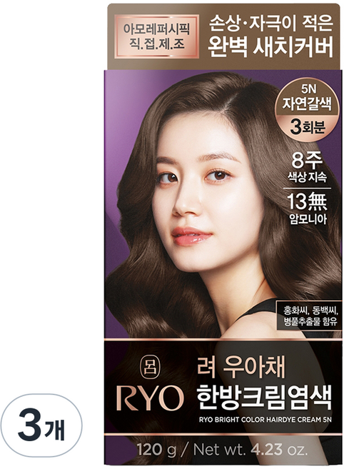 려 우아채 멋내기 새치크림, 5N자연갈색, 3개