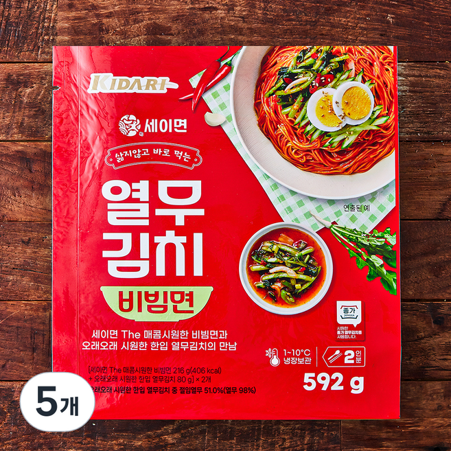 세이면 열무김치 비빔면 2인분, 592g, 5개