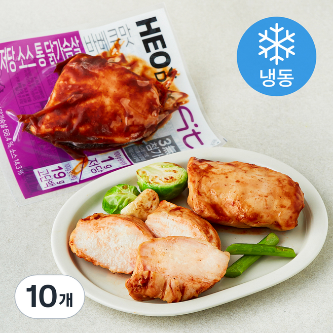 허닭 FIT 저당 소스 통 닭가슴살 바베큐맛 (냉동), 100g, 1개입, 10개