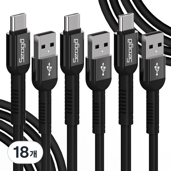 서가 메탈 고강도 고속충전 케이블 C타입, 1.5m, 블랙, 18개