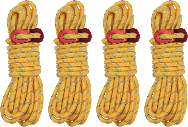 DIBOTE 迪伯特 野營露營反光營繩 附營繩片 4個 W3006-64-Y 4條, 黃色