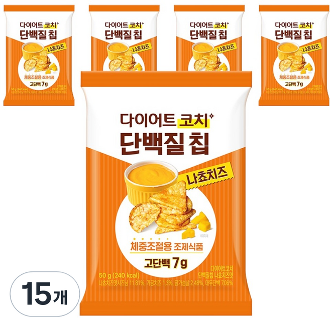 다이어트코치 종근당건강 단백질칩 나쵸치즈, 50g, 15개