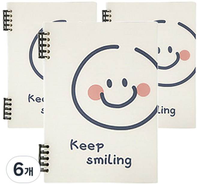 마켓감성 투명커버 코일 메모장, 스마일링, 6개