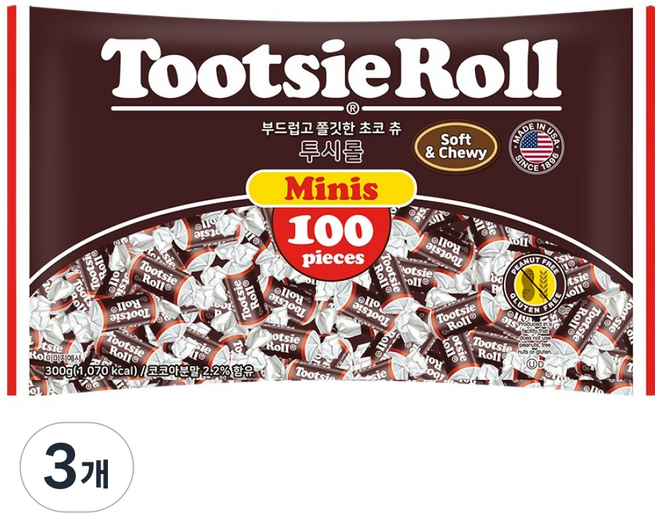 Tootsie Roll 巧克力啾, 3個, 300g