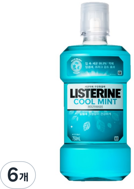 리스테린 쿨민트 마우스워시, 750ml, 6개