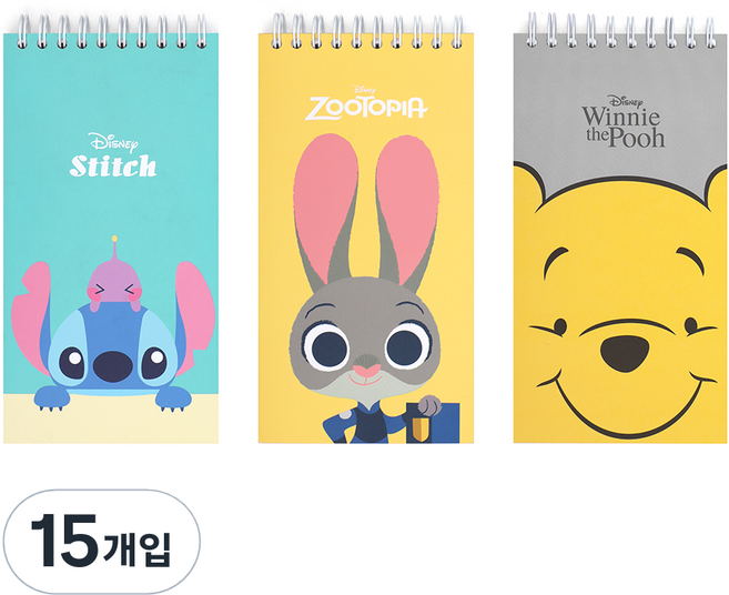 디즈니 캐릭터 기자 수첩 40매, 혼합색상, 15개입