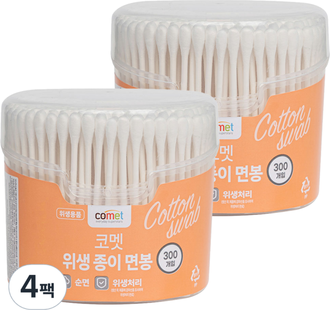 코멧 위생 종이 면봉, 300개입, 4개