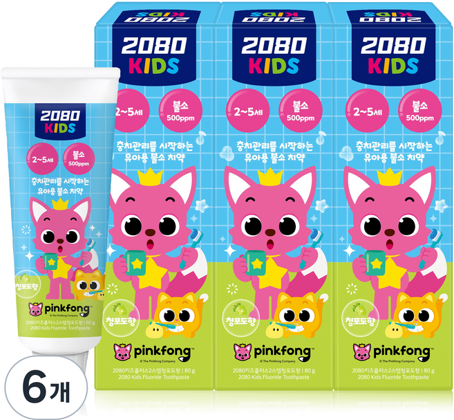 2080 碰碰狐 2階段含氟兒童牙膏 青葡萄香, 80g, 6個