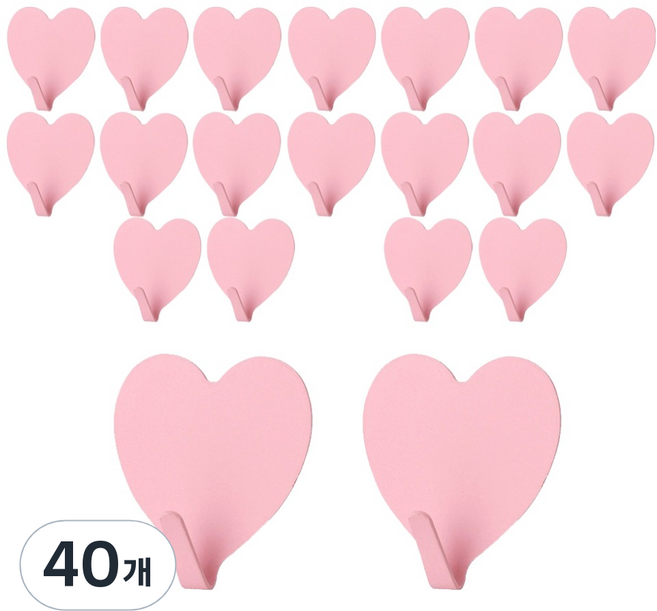 모나코올리브 무타공 핑크핑크 하트 후크, 연핑크, 40개