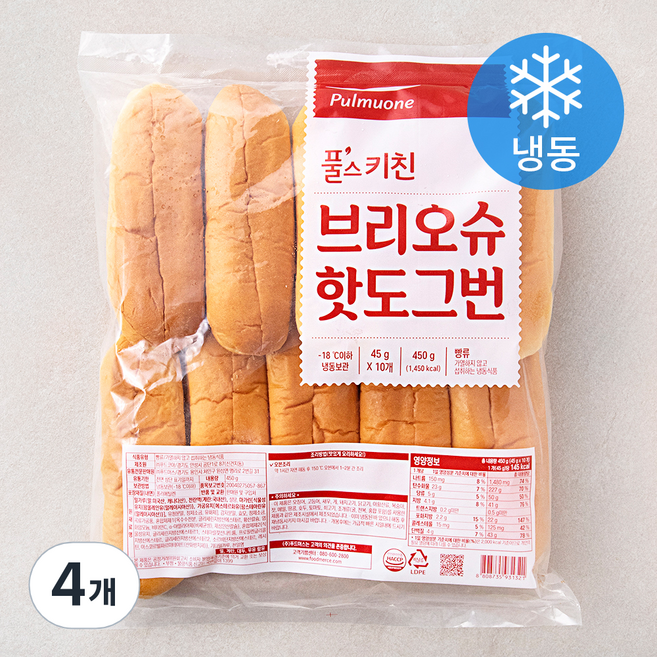풀무원 풀스키친 브리오슈 핫도그번 10개 (냉동), 450g, 4개
