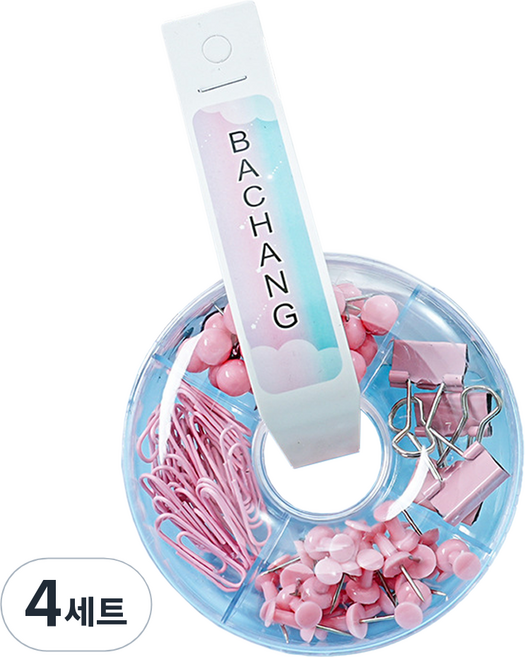 오마땅 집게 클립 압정3종 사무용 종이클립세트 핑크, 4세트, 특소